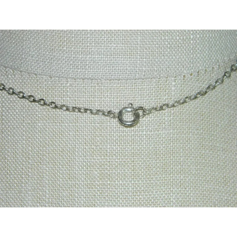 VTG Silver Tone Clear Rhinestone Faux Pearl Irish Clover Pendant Necklace - Picture 5 of 5